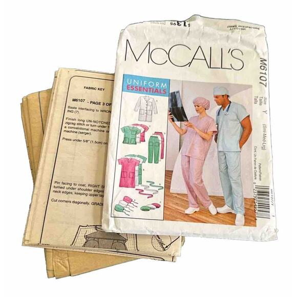 McCall's M6107 NURSE UNIFORM Scrubs, Surgical Cap, Hat, Lab Coat Sz S-L UNCUT - Picture 1 of 3